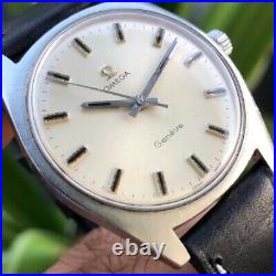 RARE Omega Geneve 185.041 White Dial Leather Good Condition Vintage Men Watch