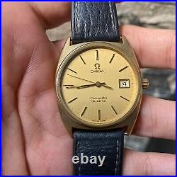 RARE Omega Seamaster Quartz Cal. 1342 Gold Dial Swiss Men Watch Vintage