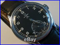 RARE VINTAGE WWII 40's OMEGA CAL. 30T2PC 15J MILITARY ARMY BLACK DIAL SWISS WATCH