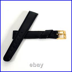 RARE Vintage NOS OMEGA 17mm 17/14 Black Leather Watch Strap Band Swiss Buckle