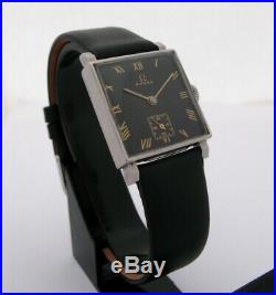 Rare 1940s Omega Square Steel Watch Cal. 23.4 Black and Gilt dial All Original