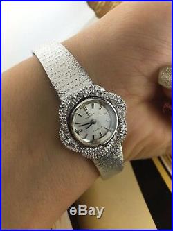 Rare Estate Vintage Omega 18k White Gold Diamond Hand Winding Watch
