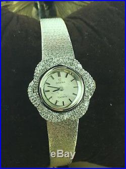 Rare Estate Vintage Omega 18k White Gold Diamond Hand Winding Watch