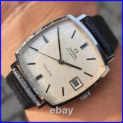 Rare Omega Geneve 162.0010 Automatic 565 Square Silver Dial Vintage Watch Men