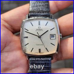 Rare Omega Geneve 162.0010 Automatic 565 Square Silver Dial Vintage Watch Men