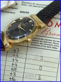Rare Vintage 18k Gold Omega Ot14324 Rg Chronometer Hooded Lug Black Waffle Dial