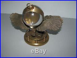 Rare Vintage 1970s Omega Glass Ball Clock Beautifully Mounted On A Brass Eagle