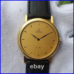 Rare Vintage Omega DeVille Dress/Formal 18k Solid Yellow Gold Men's Quartz Watch