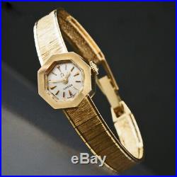 Rare Vintage Omega Octagonal Solid 14K Gold Lady's Bracelet Watch, Linen Dial