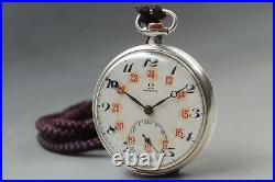 Rare Vintage over Y100 Antique Omega Silver 0.900 Pocket watch Manual From JAPAN