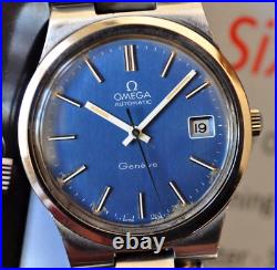 STUNNING RARE BLUE 1973 Omega Geneve Watch + Original 1181 Bracelet Runs &Looks