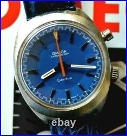 Stunning RARE Blue Dial! Vintage 1969 Omega Chronostop Geneve Chronograph Watch