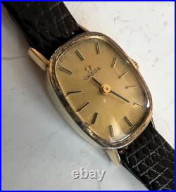 Vintage 14k Solid Gold Omega Case Ladies Manual Watch 17J WORKS GOOD RARE