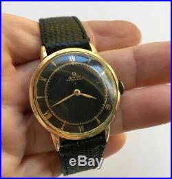 Vintage 1945 Men's OMEGA Automatic Watch RARE black dial 14K Gold Filled 17j