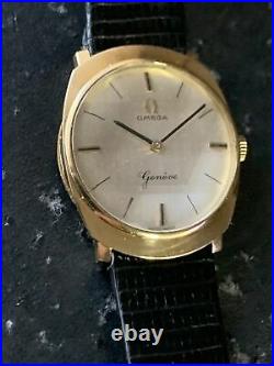 Vintage Mens Omega 18K Geneve cal 620 Rare Condition Faceted Crystal Running
