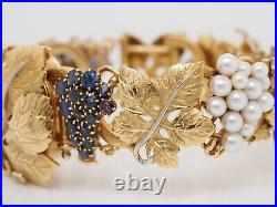 Vintage OMEGA 18K Gold Pearl Sapphire & Diamonds Grape Watch Bracelet Very RARE