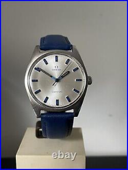 Vintage OMEGA Geneve Stainless Steel Cal 601 Very Rare Blue Hands Great Con