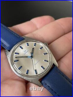 Vintage OMEGA Geneve Stainless Steel Cal 601 Very Rare Blue Hands Great Con