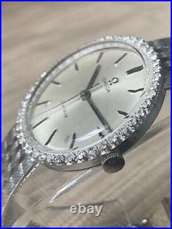Vintage Omega 18k Rare White Gold Case + Bracelet Man's Watch 45 Diamonds Bezel