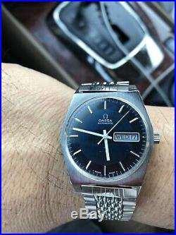 Vintage Omega Automatic Dark Blue Dial Date Dress Men's Watch Rare Items