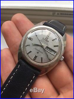Vintage Omega Constellation Rare Linen Dial Datedate 18k Gold Bezel Watch