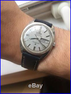 Vintage Omega Constellation Rare Linen Dial Datedate 18k Gold Bezel Watch