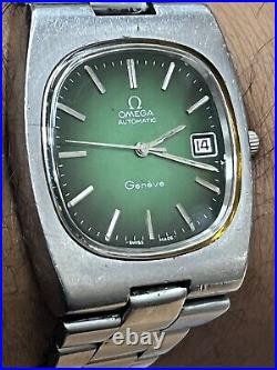 Vintage Omega Geneva Steel Rare Green Dial Working