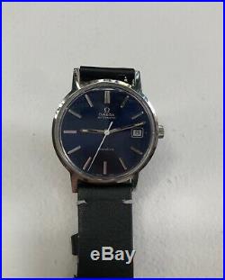 Vintage Omega Geneve Automatic Blue Dial Date Dress Men's Watch Rare