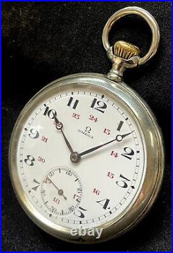 Vintage Omega pocket watch, 1915, serviced. Rare 24H dial