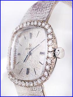 Vintage Rare-Omega 18K Men's Diamond Watch 6 3/4 Size Manual Wind 28mm