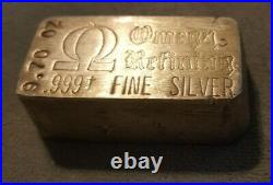 Vintage Rare Omega Refining 9.70 oz. 999 Fine Silver Bar Collectable Old